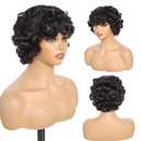 Short Curly Human Hair Wigs for Black Women Glueless Bouncy Curly Bob Wig With Bangs Big Curl Natural Looking Human Hair Wig for African American Women 8 Inch