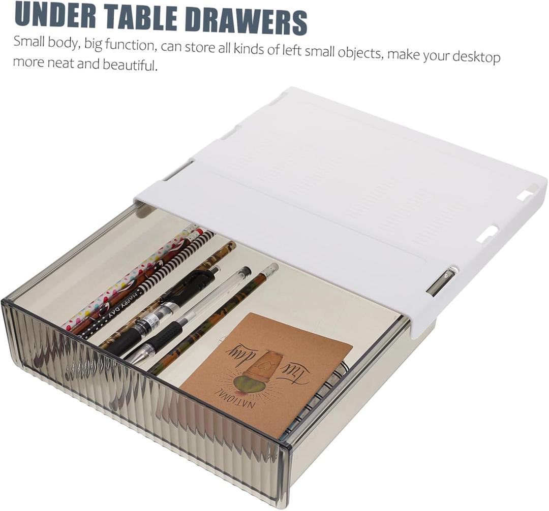 Desk Adhesive Hidden Storage Boxes, Black Small Large Drawer Organizers, Invisible Stationery Containers for Office Desktop Organization, 13"×9,5"in