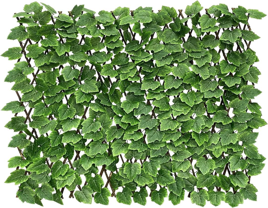 Expandable Faux Ivy Fence Privacy Screen Stretchable Artificial Hedge Single Sided for Balcony Patio Garden (1PC, Grape) (Light Green)