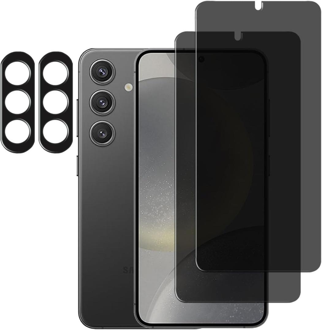 SALMERB[2+2 Pack Privacy Screen Protector Designed for Samsung Galaxy S24, And Camera Lens Protector, [No bubbles] [Fingerprint ID Compatible] Premium Tempered Glass Screen Protector,for Galaxy S24