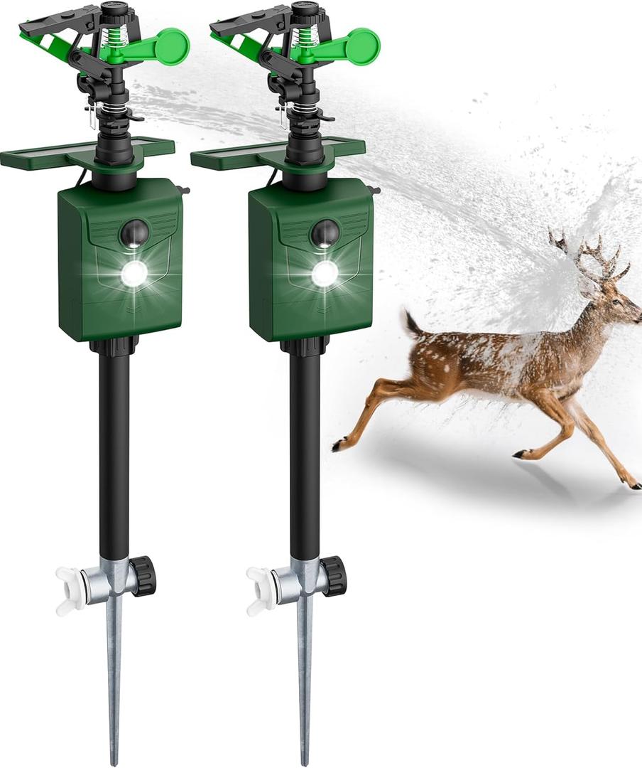 Motion-Activated Sprinkler, Solar Animal Repellent Outdoor - Deer Cat Deterrent with Motion Sensor & Flashing Lights, Protects Yard & Garden from Deer, Cats, Raccoons