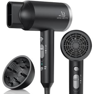 Anne Betty Ionic Hair Dryer with Diffuser, Powerful 1800W Blow Dryer for Women & Men, Fast-Drying Hair Dryer with Nozzle for Home, Salon, Travel