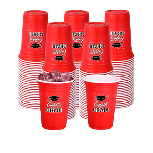 100 Pack Graduation Cups Bulk 16 oz Congrats Grad Cups 2025 Disposable Plastic Hot Cold Beer Beverage Drinks for School Graduation Party Decorations (Red)