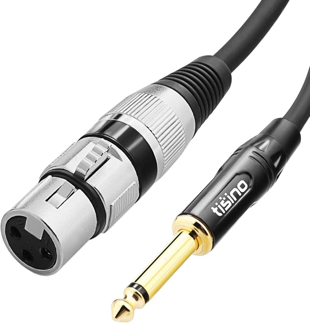 Tisino Female XLR to 1/4 (6.35mm) TS Mono Jack Unbalanced Microphone Cable Mic Cord for Dynamic Microphone - 16 FT/5 Meters