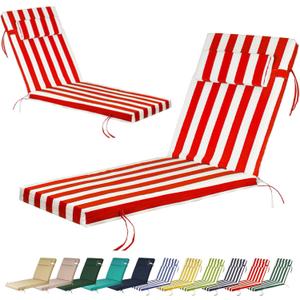 Chaise Lounge Cushions for Outdoor Furniture, Waterproof 74 x 22Inch Patio Chaise Lounge Cushion with Ties, 2.8 inch Thicks Replacement Cushion for Lawn Pool (Red White Stripe, 72 * 21 inch)
