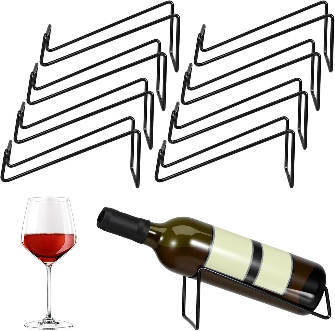 8 PCS Wine Bottle Rack Single Wine Holder Stand for Tabletop Display Modern Black Metal Organizer for Home Kitchen Cabinet Pantry