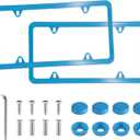 LivTee 4 Holes Stainless Steel License Plate Frames, 2 PCS Car Licence Plate Covers, Automotive Exterior Accessories Slim Design with Bolts Washer Caps for US Vehicles, Blue
