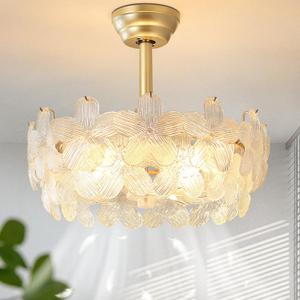 20'' Fandelier Ceiling Fans with Lights, Gold Caged Ceiling Fan with Remote Low Profile, 6 Speed and Petal, Modern Semi Flush Mount Ceiling Fan for Bedroom, Living Room, Nursery