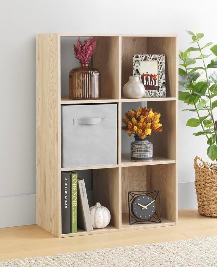 Whitmor 6 Cube Bookcase Storage Organizer, 3 Tier Stackable MDF Bookshelf, Open Storage Display Shelf, Storage Cabinet for Living Room, Bedroom, Home, Office, 23.9" L x 11.7" W x 35.5" H, Sonoma Oak