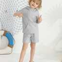 KIMI BEAR 5T Boys Summer Clothes Little Kids Boy Outfits Short Sleeve Letter Print Hooded T Shirt Tops Casual Shorts Set 6 Year Old Boy Clothes Sweatsuits (Gray)