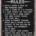 Bocce Ball Rules Funny Tin Sign Metal Signs Scoring Rules Men Poster Home Cafe Garage Man Cave Bar Farm Decor, 8x12 Inch