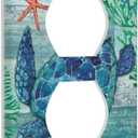Sea Turtle Starfish Ocean Single Duplex Light Switch Plates Outlet Covers Decorative Electrical Wall Plate 1 Gang Receptacle Switchplate Decorate Plug Cover For Bathroom Bedroom 4.5 * 2.76 Inch