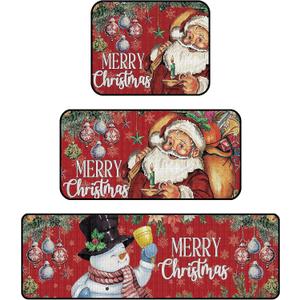 Christmas Door Mats Outside, Christmas Rugs for Living Room Santa and The Snowman Winter Christmas Kitchen Decor Washable and Non-Slip Christmas Mats for Front Door Set of 3 with a Mouse Pad
