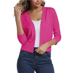 Urban CoCo Women's 3/4 Sleeve Cropped Cardigan Sweater Elegant Shrugs for Women (Medium)