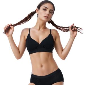 Womens Merino Wool Wireless Triangle Bralette (Large, Black)
