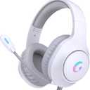 syndesmos CM7002 Gaming Headset for PS5, PS4, PC, Mac, Switch, Xbox Series, Surround Sound RGB Gaming Headphones with Noise Canceling Microphone, 50MM Dynamic Drivers, 3.5MM Audio Jack, Light White