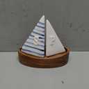 Handcrafted Ceramic Cute Sailboat Salt And Pepper Shaker with Cherry Wood Base/Boat Elegant (2 Pcs Set) Gift Shakers Set Compact Cooking, Kitchen and Dining Room, Classic, Refillable
