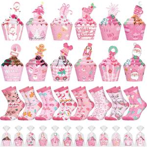 Glitopper 24 Pairs Groundhog Day Cupcake Crew Socks Gifts for Women Men Book Lovers Social Worker Nurse Teacher Christmas