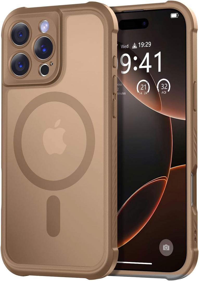 Thomo Magnetic for iPhone 16 Pro Max Case, [Full Camera Protection] [Compatible with Magsafe] Military-Grade Shockproof, Anti-Fingerprint Translucent Matte Phone Case,Brown