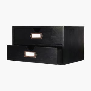 Wooden Storage Box Rustic Desktop Organizer with 2 Drawers Office Desk Accessories Shelf Large Craft Storage Containers Apothecary Cabinet and Chest Jewelry Holder for women(BLACK)