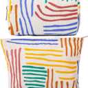2 Pieces Stripes Makeup Bag Large Corduroy Cosmetic Bag Capacity Canvas Mix Travel Toiletry Bag Organizer Cute Makeup Brushes Aesthetic Accessories Storage Bag for Women, Stripes Mix Colorful