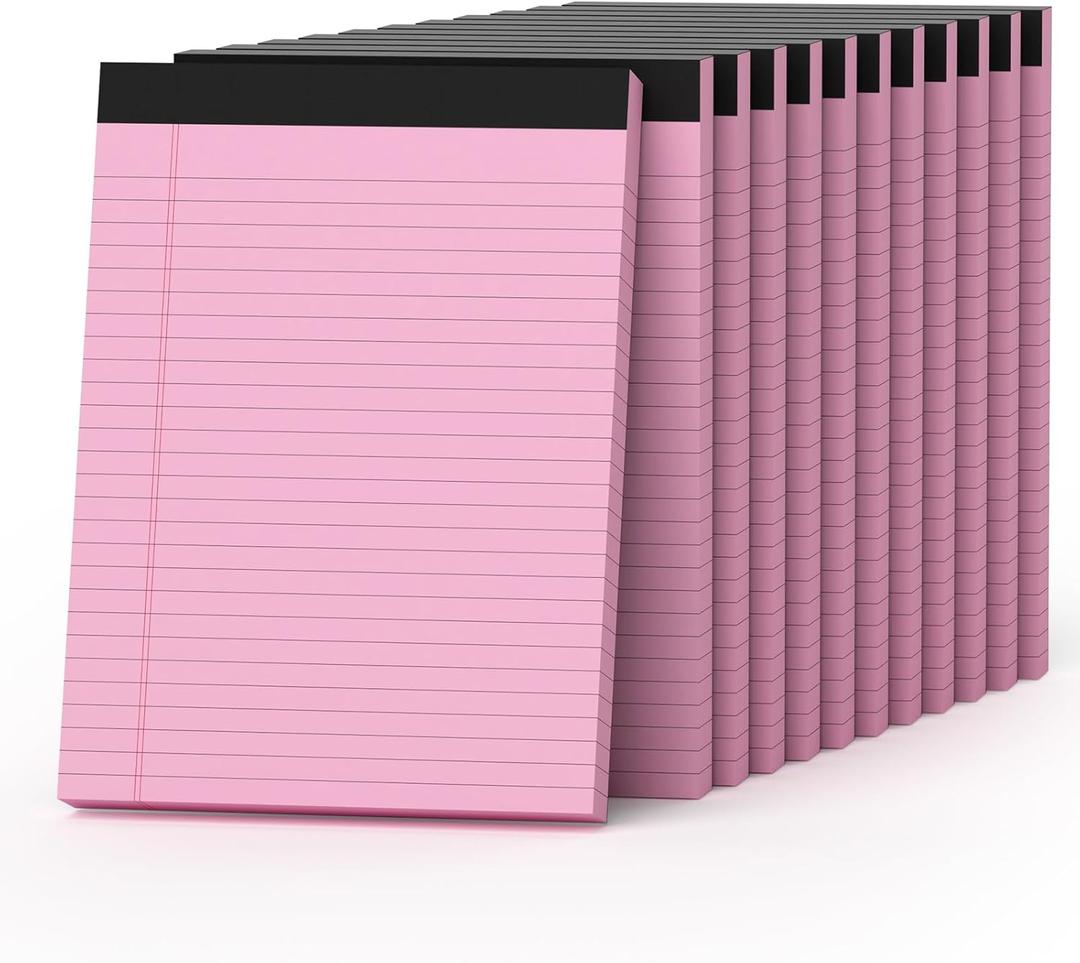 Pink Legal Pads 8.5 x 11 Notepads Wide Ruled, 12 Pack Pink Note Pads 8.5 x 11 Pink Paper, Legal Size Paper, 30 Sheet/Notepad, Lined Paper with Sturdy White Back, Writing Pads for Study, Office, Home