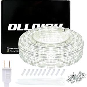 50ft Rope Lights, 360 LED 110V Daylight White 6000K, Waterproof, Indoor/Outdoor, Patio, Flexible, Linkable, Durable