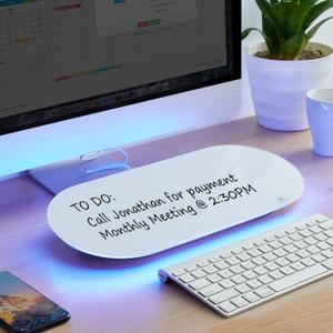 TSJ OFFICE Glass Desktop Whiteboard - 17 X 7 Inches Small Dry Erase Board with Blue Light, Glass White Board Surface Notepad with 1 Drawer, Desk Organizers for Office, Home, School Supplies