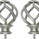 KAMANINA Replacement Finials for 1 or 7/8 Inch Curtain rods, Twisted Cage, M6 Screw Rod Finials, Antique Sliver, 2pcs