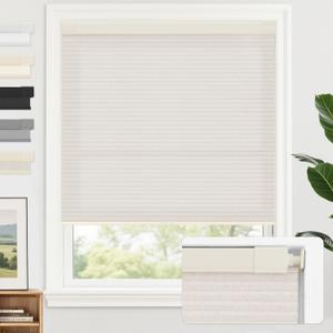 AOSKY No Tools No Drill Cordless Cellular Shades Blinds for Indoor Windows, Light Filtering Thermal Insulated Honeycomb Window Blinds Shades for Living Room Bedroom, 35.5" W x 48" H, Linen