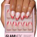 Glamnetic Press On Nails – Mrs. Claus | Short Almond Fake Nails Semi-Transparent Red French Tip Santa Hat Design, Glazed Finish, Salon Quality Holiday Nails | 15 Sizes, 30 Nail Kit