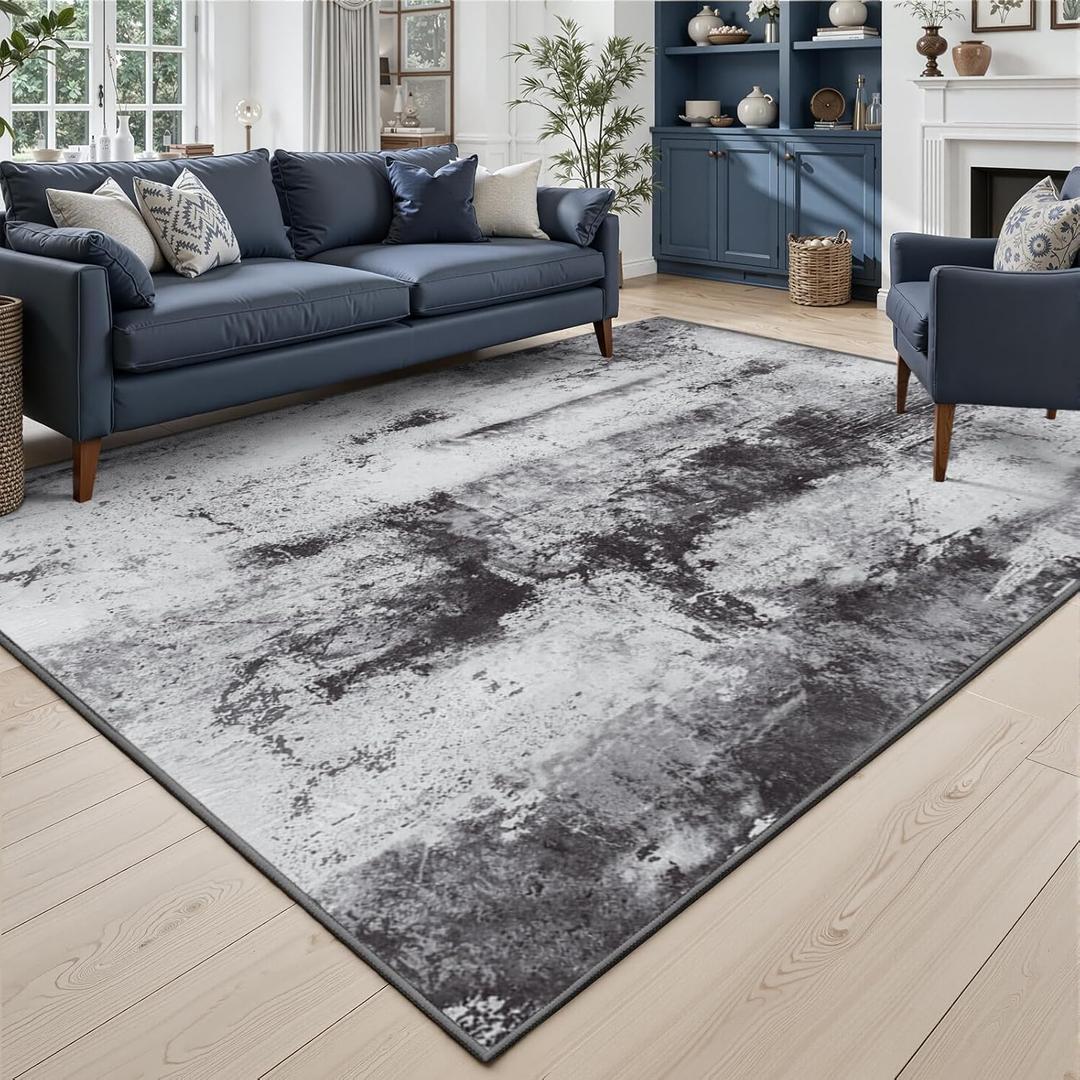 Toneed Abstract Area Rug 5x7 Modern Washable Rug Soft Non Slip Rug Low Pile for Bedroom Living Room Dining Room Slate Grey