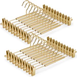 VWV 20 Pack Pants Hangers with Clips, 12.4 Inch Aluminum Skirt Hangers with 360 Swivel Hooks, Heavy Duty Space Saving Closet Hangers for Jeans, Slacks, Shorts (Gold)
