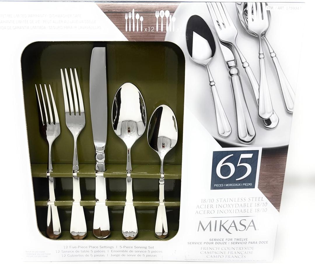 Mikasa 18/10 Stainless Steel French Countryside 65 Piece Flatware,Service for 12