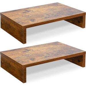 TEAMIX Monitor Riser  2 Pack, Rustic Brown Wood Adjustable Stand for 2 Monitors/Laptop/PC