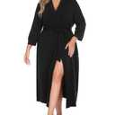 IN'VOLAND Womens Plus Size Kimono Robes Long Knit Bathrobe Lightweight Soft Sleepwear V Neck Ladies Loungewear Black 5X