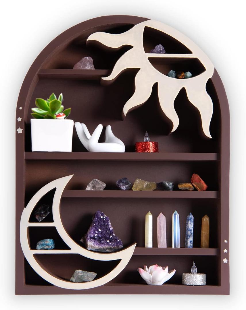 Wooden Crescent Moon Shelf - Moon Crystal Shelf Display Holder for Stone Display - Zen Wall Decor for Spiritual, Hippie, or Witch Room