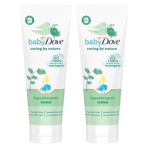 Baby Dove Hypoallergenic Lotion Caring By Nature 2 Count Build a Healthy Foundation for Your Baby's Skin Contains Vitamin E and 100% Natural Moringa Oil 13.5 fl oz (Pack of 2)