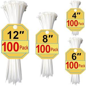 Zip Ties Assorted Sizes 4+6+8+12 Inch, 400 Pack, White Cable Ties for Multi-Purpose, Nylon/Plastic Wire Ties for Home Improvement, Office & Outdoor Use (Clear-Colored Style).