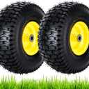 15x6.00-6nhs Lawn Mower Tires, 2 Pack 4 Ply 15x6-6 Tubeless Front Tire with Wheel Assembly for John Deere Riding Mowers, 3" Offset Hub, 3/4" Bushing,700lbs Capacity