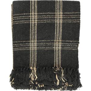 Plaid Black & Tan Fringed Woven Cotton Blend Throw, One Size