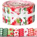 40Pcs Strawberry Cotton Fabric Strips Spring Summer Fruit Stripes Fabric Bundles for Red Green Plaid Quilting Crafting Precut Patchwork Gift Sewing DIY Crafts