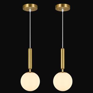 Modern Hanging Light Fixture Pendant Lighting for Kitchen Island Mid Century Gold Pendant Lights with Globe Milky White Glass Pendant Light for Bedroom Bathroom Entryway (2 Pack)