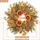 Fall Wreaths for Front Door 24 Inch Thanksgiving Autumn Wreath with Artificial Pumpkin Eucalyptus Sunflower Leaves Harvest Halloween Decorations Porch Farmhouse Outdoor Indoor Home Hanging Decor (Orange)