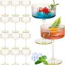 Jingmore 12 Pcs Ribbed Martini Glasses 10 oz Disposable Plastic Vintage Ribbed Coupe Glasses with Gold Rim Glitter Cocktail Unbreakable Dessert Parfait Glassware for Wedding Party Supplies (Clear)