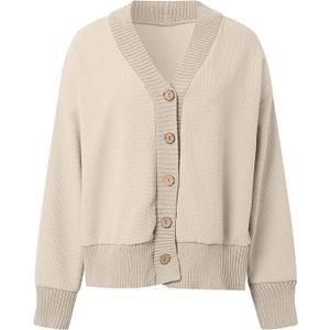 Women's Autumn And Winter Fashion Button Solid Color Loose Casual Cardigan  (XX-Large, Beige)