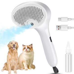 3 in 1 Cat Steam Brush for Cats & Dogs, Pet Spray Hair Removal Comb for Shedding & Grooming, Rechargeable Water Brush for Long & Short Haired Pets with Release Button (White)