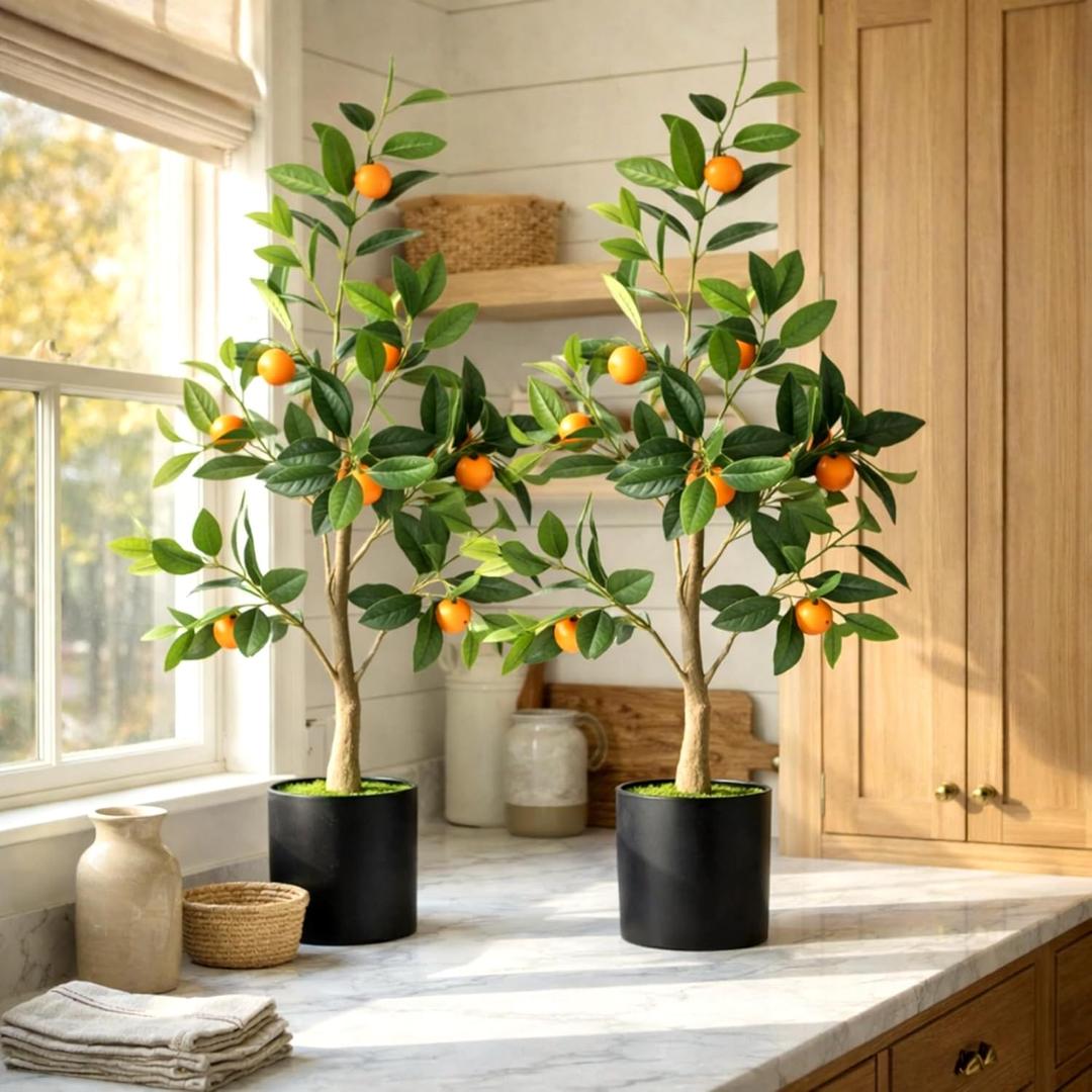 Suncalla 2 Pack Artificial Orange Potted Plants 31.5 Inches Fake Orange Tree Simulation Realistic Fruit Plant with Pot Faux Tree Indoor Decoration for Home Office Living Room Table Desk