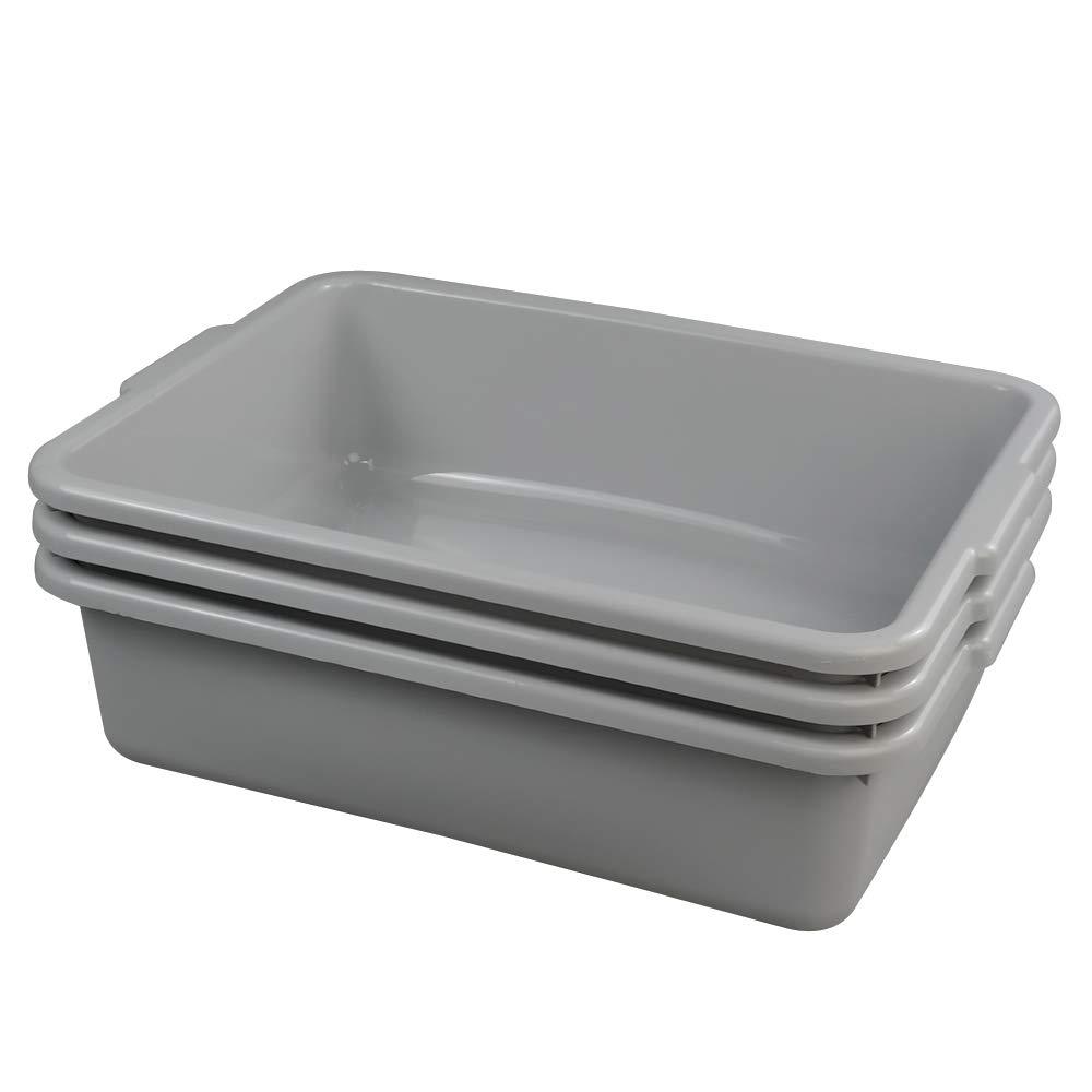Ggbin Plastic Dish Tubs, Commercial Bus Box/Wash Basin Tote Box, 3-Pack (Grey, 13L)