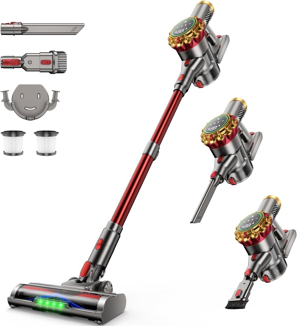 AIPOWAY Cordless Vacuum Cleaner 580W 50Kpa Vacuum Cleaners for Home, 65 Mins Battery Stick Vacuum Anti-Tangle, Self-Standing, 8-in-1 Lightweight Vacuum for Hardwood Floor/Carpet/Pet Hair